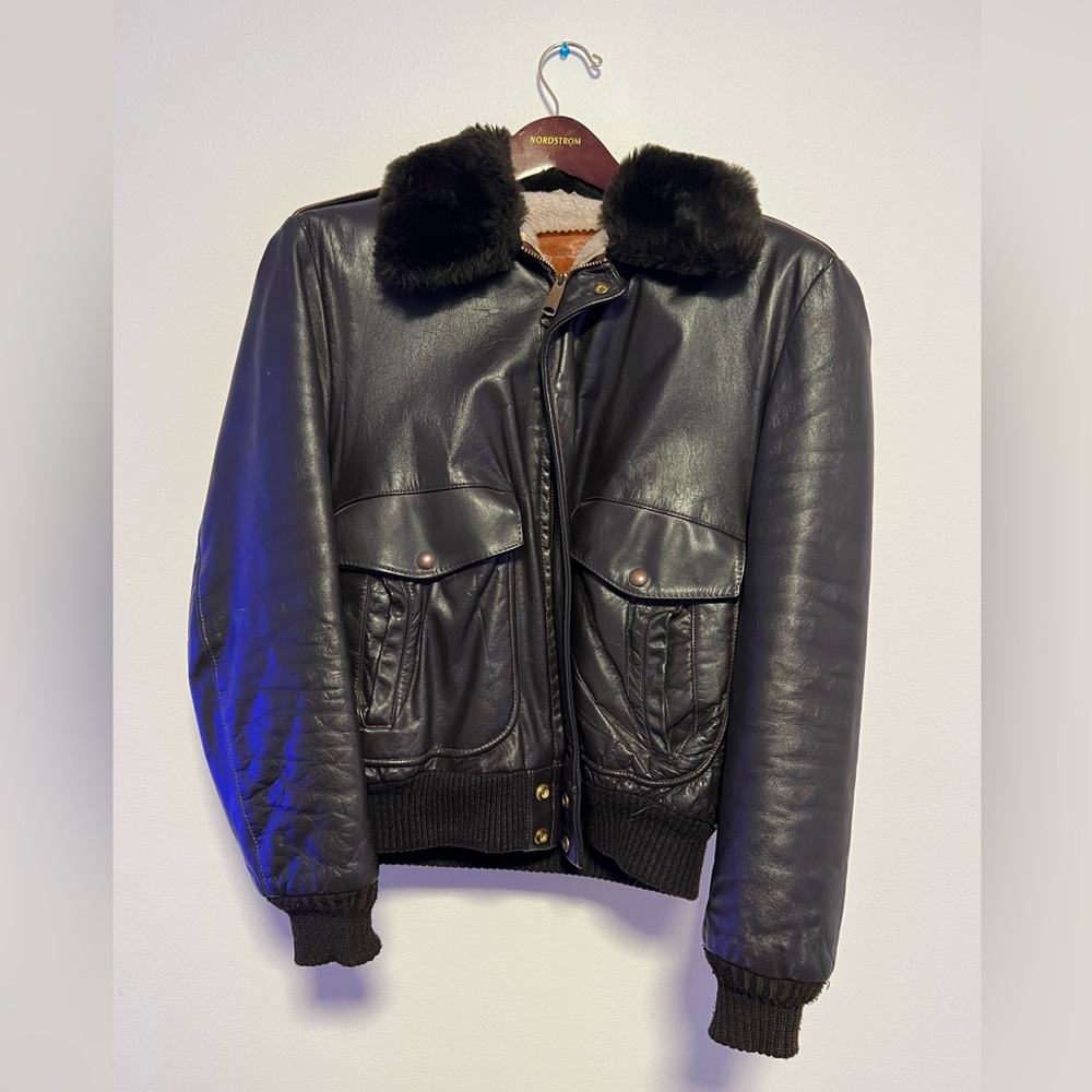 William Barry Vintage Leather G1 Aviator Bomber Jacket Size 38